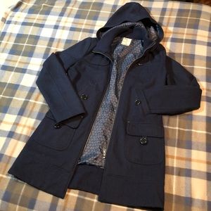Tulle Dark Blue Hooded Pea Coat M